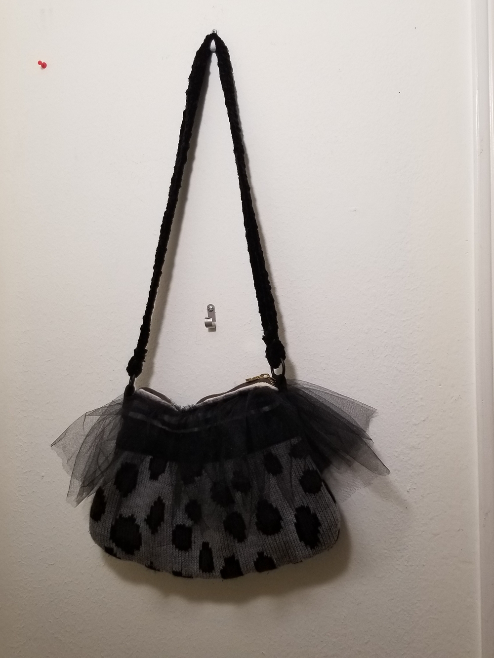 Mud Pie Modified Black and Gray Leopard-Print Crossbody Bag with Braided Strap